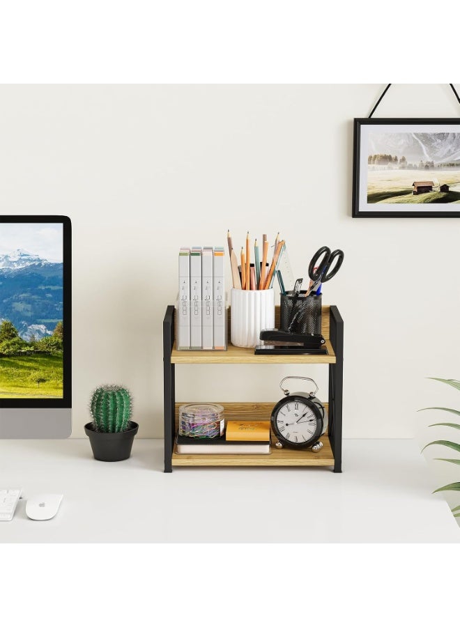 Countertop Shelf Organizer, 2 Tier Kitchen Spice Rack Organizer for Countertop, Wood Coffee Counter Shelf Organizer for Home (Bamboo), Bamboo & Black, 11.8''×6.2''×10.4'' - Image 2